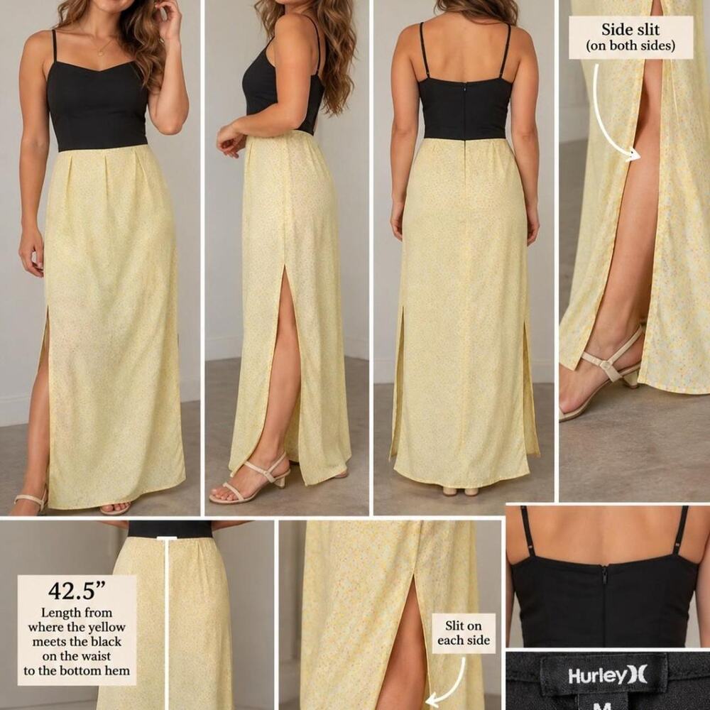 Hurley black yellow floral maxi dress